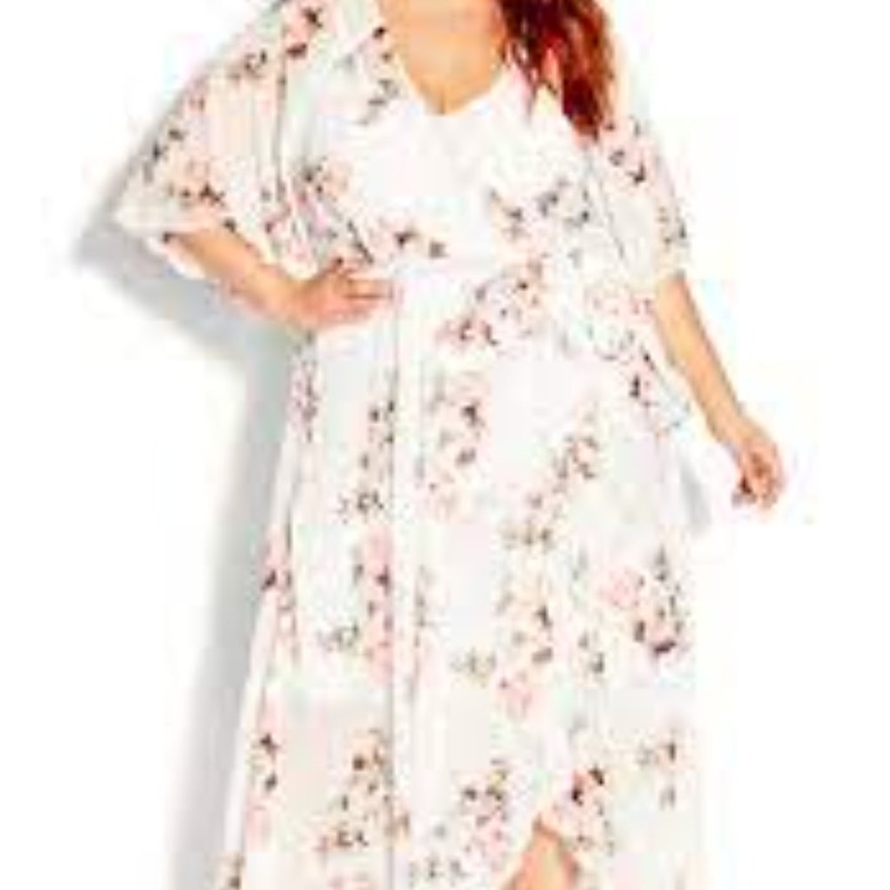 City Chic NWT Lotus Lust Maxi Wrap Dress Floral White XL/22